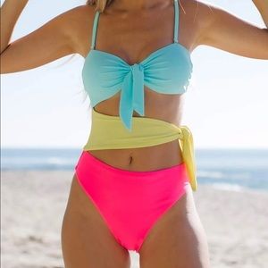 Colorful cut out one piece swimsuit